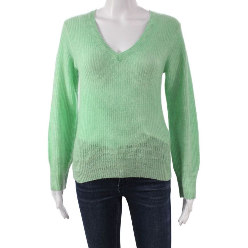 Line Womens Cashmere V-Neck Pullover Sweater Green Long Sleeve Size XS